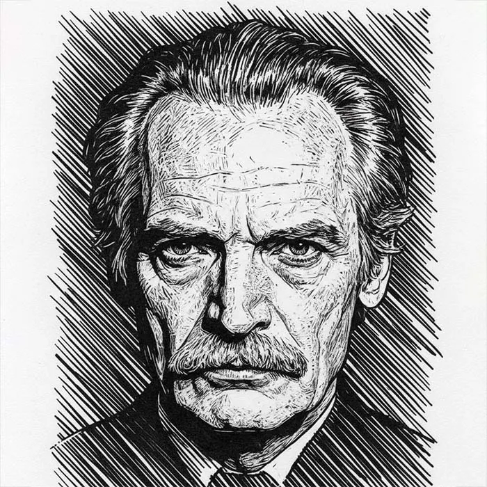 پرتره محمود دولت آبادی سبک لینوکات