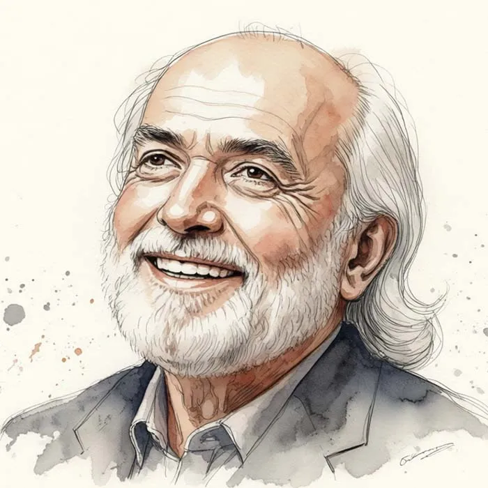 پرتره آبرنگی صادق چوبک نویسنده ایرانی